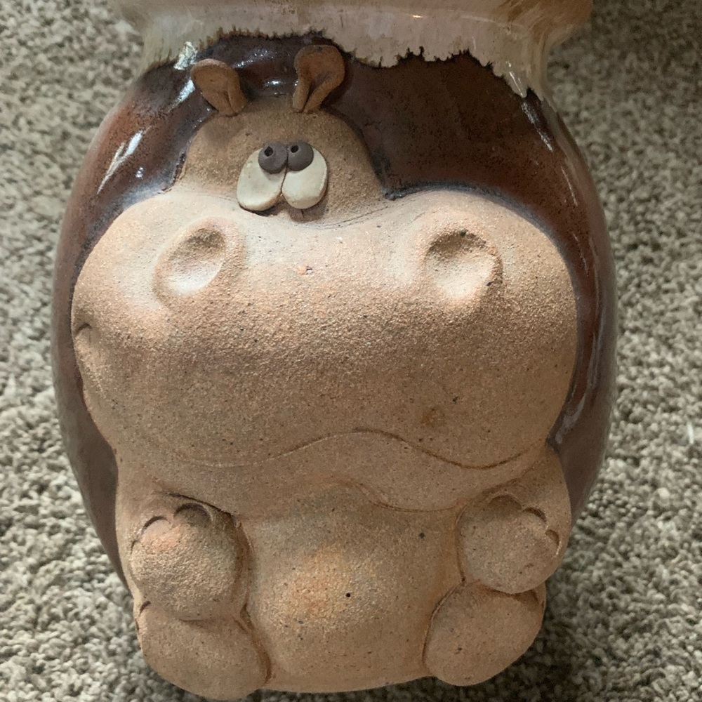 Vintage Hippo Large Stoneware Jar (Missing the Lid) by Jan Blustein